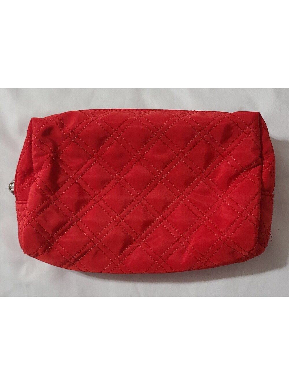 Diamond-Stitched Quilted Pattern Cosmetic Makeup Bag Sz Small Red Travel Storage